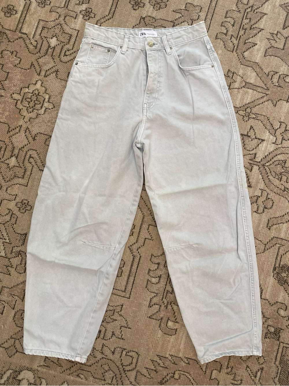 Zara pale blue high-waist balloon/barrel jean